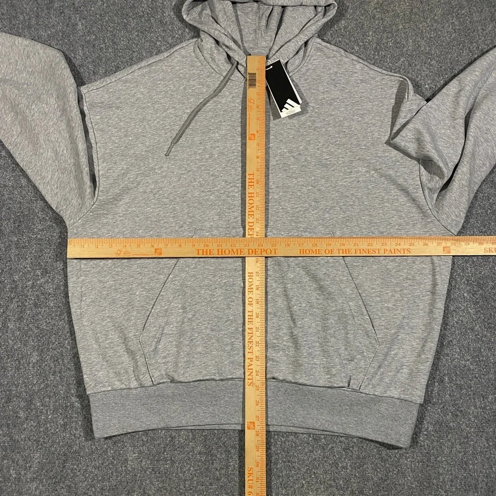 Adidas Essential 3 Bar French Terry Hoodie Adult XL Loose Fit Heather Gray Black